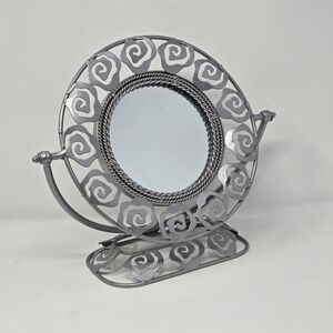Vintage Metal Tabletop Vanity Mirror Ornate Adjustable Metal 11.5"H